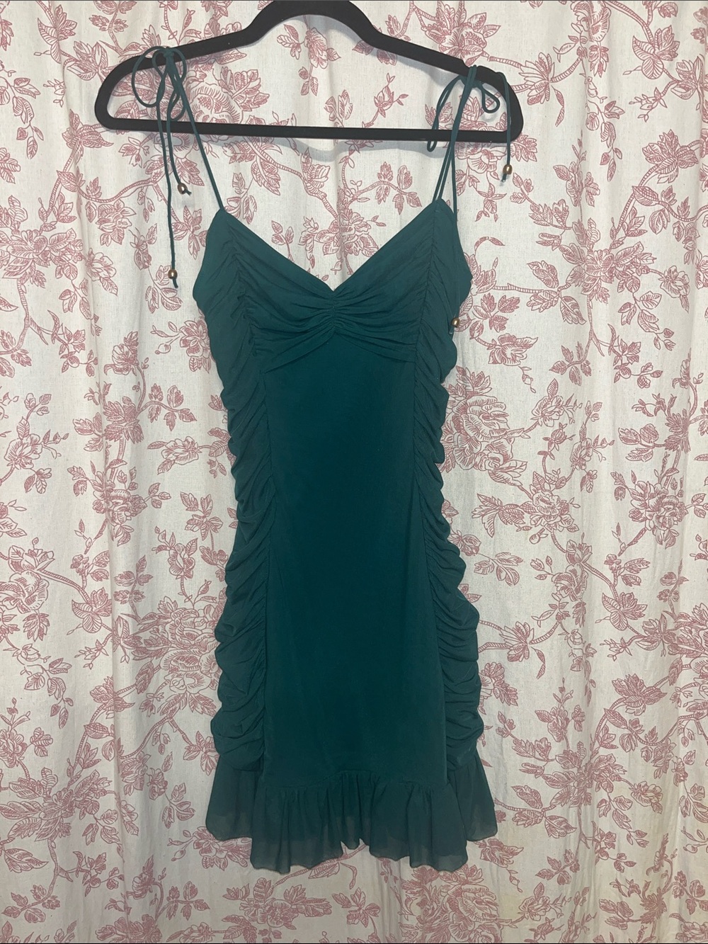 Selfie Leslie Green Ruched Tie-Shoulder Slip Dress